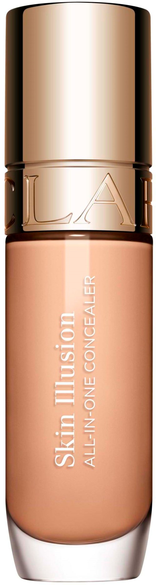 En beige concealerflaska med guldkapparen och texten Skin Illusion All-In-One Concealer.