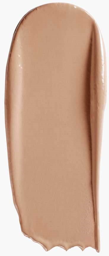 Eine Nuance beige flüssige Foundation mit glatter Oberfläche und leichtem Glanz.