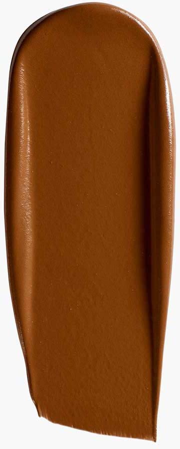 Ein brauner Make-up-Strich, wahrscheinlich Lippenstift oder Lipgloss, mit gerundeter Spitze und flachem Boden.