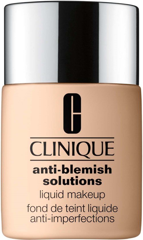 Clinique anti-blemish nestemäinen meikkipullo, jossa musta ja hopea kansi.