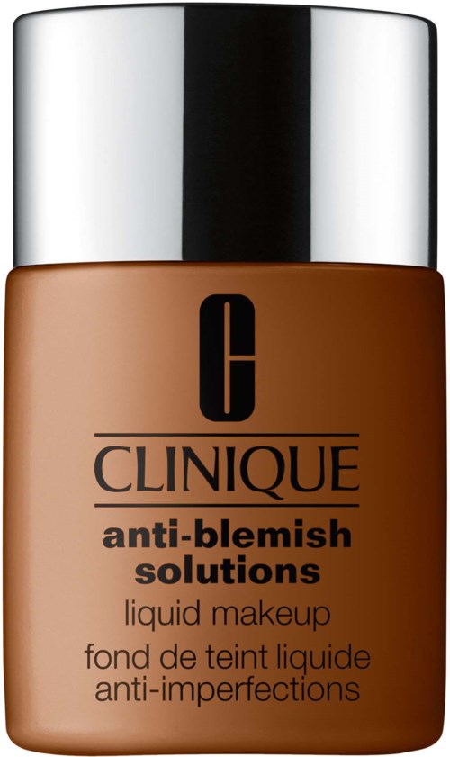 En flaska Clinique anti-blemish flytande makeup med svart och silver lock.
