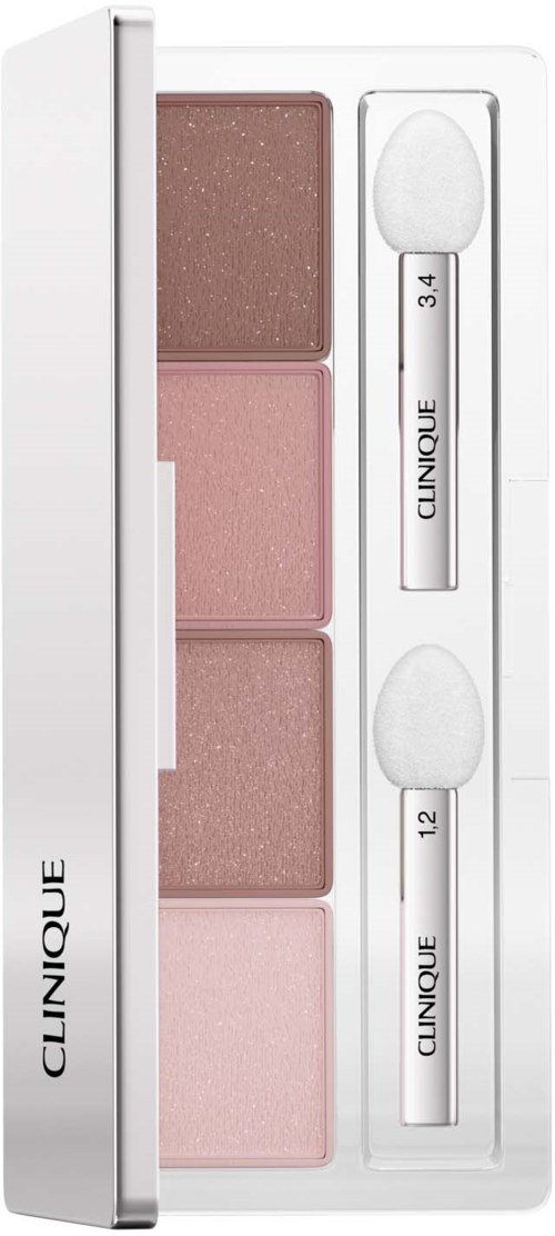En Clinique makeup-palett med fyra nyanser av rouge och två små applikatorer.