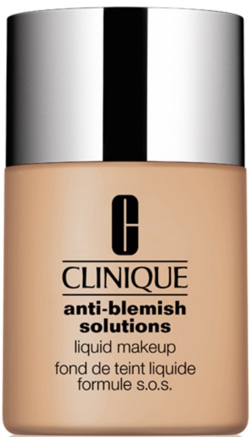 En beige flaska med en glänsande silverlock, märkt Clinique anti-blemish liquid makeup.