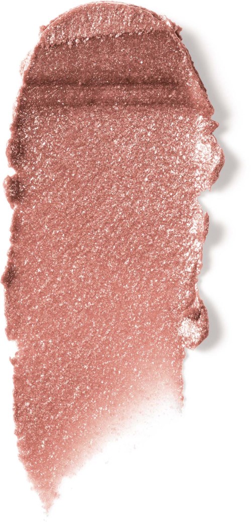 En prøve av skinnende rosa sminke, glatt og blankt, med en litt ujevn kant.