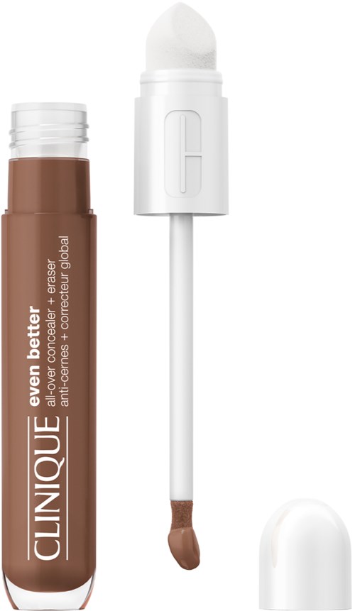 A Clinique lip gloss with an applicator wand and cap, in brown color, designed for makeup use.