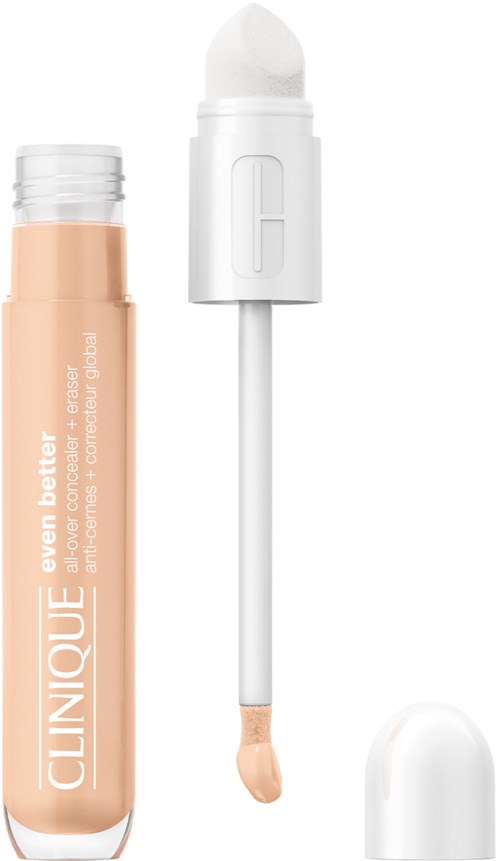 Tube mit Clinique Concealer und Applikator sowie sichtbarer Deckel. Heller Hautton. Kompaktes und tragbares Make-up-Produkt.