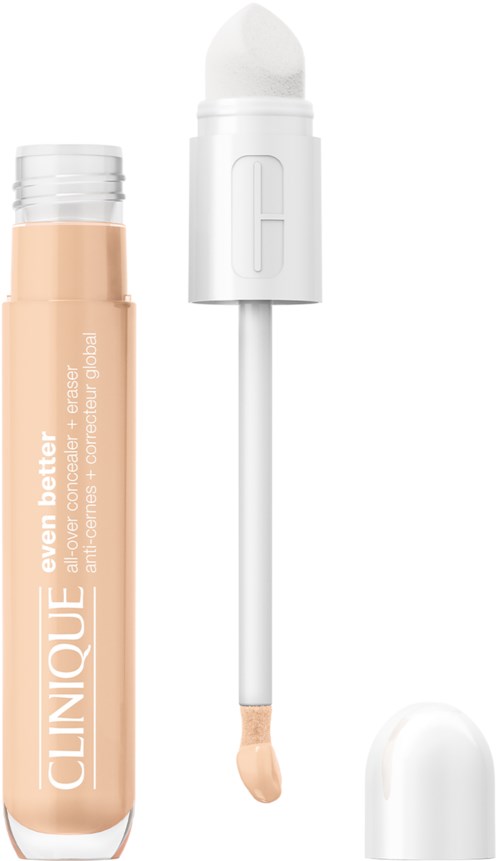 Flüssiger Abdeckstift mit Applikator und Deckel. Verpackung ist beige mit weißem Text.