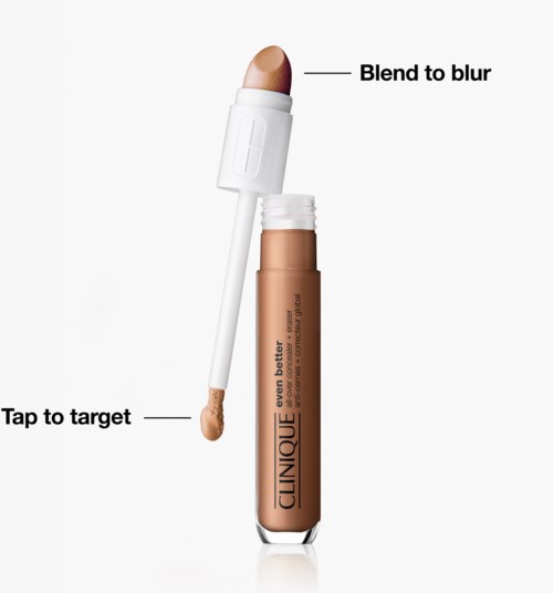 Läppglans med beige nyans, inkluderar applikator av svamp, instruktioner för att blanda för att sudda ut och trycka för att rikta.
