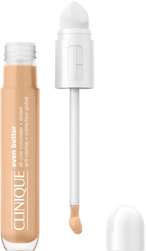 Ein hautfarbener Concealer-Stift mit weißem Deckel und beiger Tube, gekennzeichnet 'Clinique even better' für Unreinheiten.