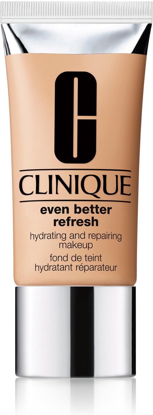 En tub med Clinique flytande makeup i beige färg med silverhölje, märkt 'Even Better Refresh'.