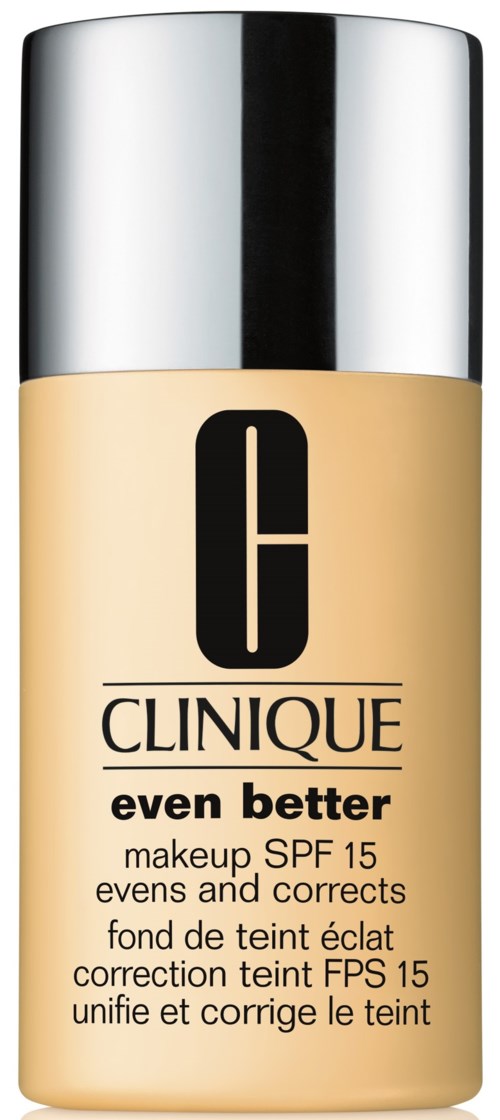 En flaske Clinique Even Better makeup med SPF 15, designet til at forbedre hudens udseende og korrigere tonen.