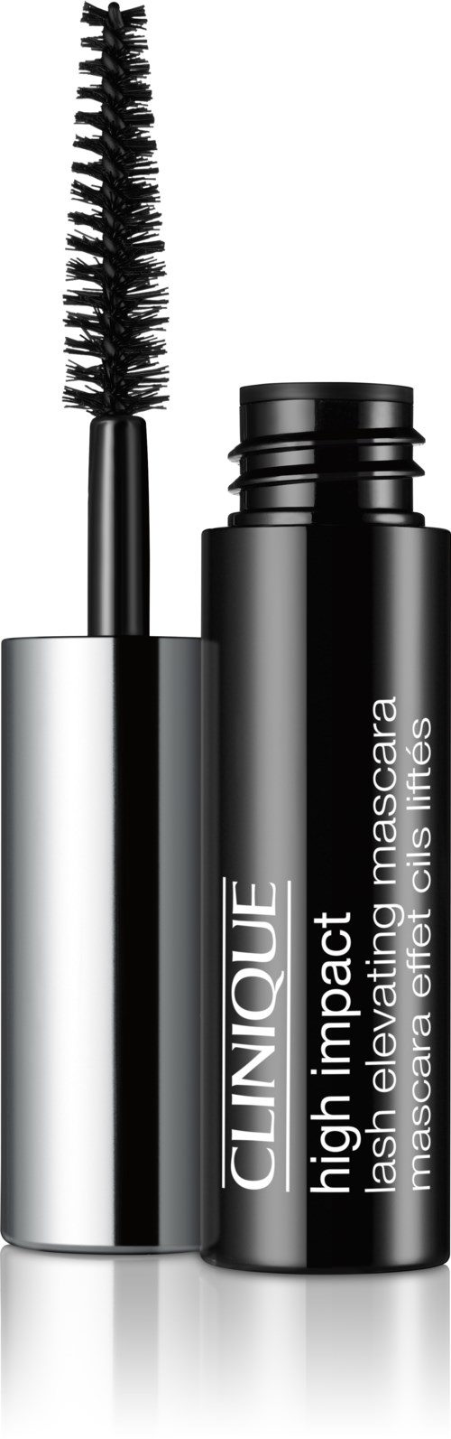 Clinique High Impact Lash Elevating Mascara mustalla putkilla ja ripsiharjalla.