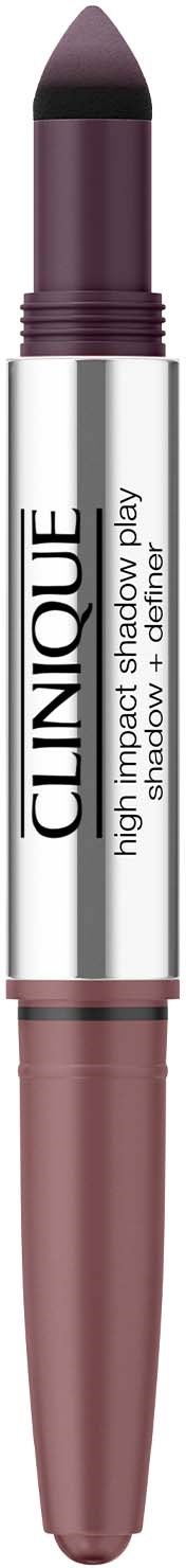 En Clinique High Impact Shadow Play-kräm i mörklila, med vit kropp och lila lock.