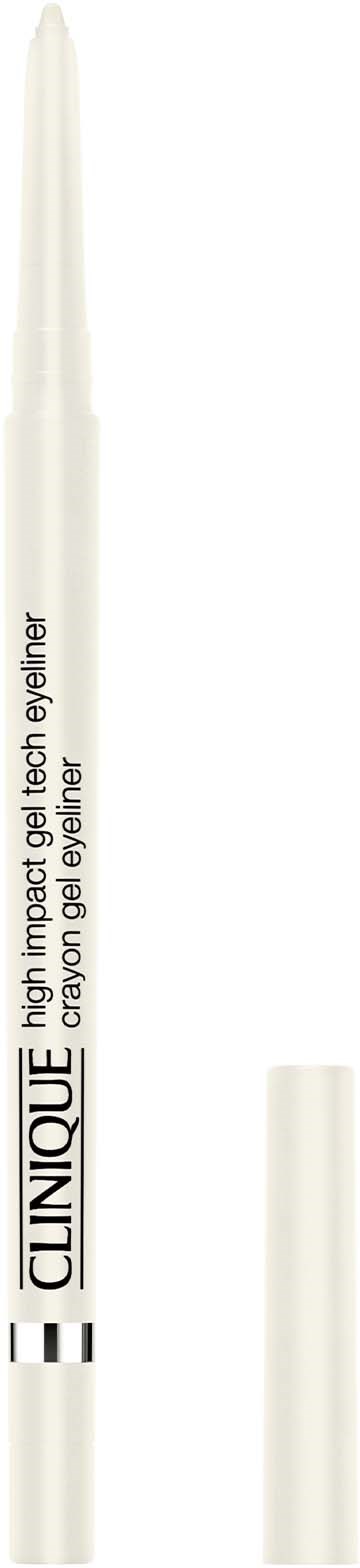 En vit penna med svart text säger att den är för high impact och gel eyeliners, med lock.