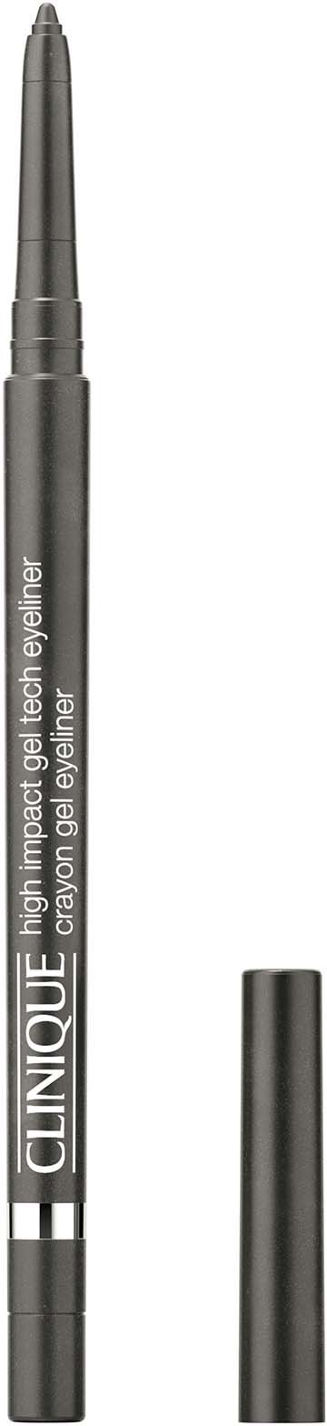 A black Clinique gel eyeliner pen with its cap removed, showing the tip. The pen has white text on it.