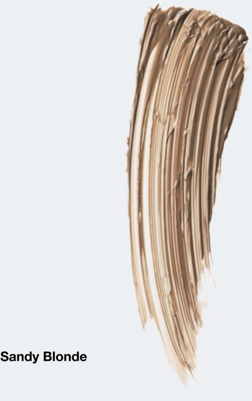 En beige hårfärgsprov märkt "Sandy Blonde" med ett slätt, kurvigt penseldrag.