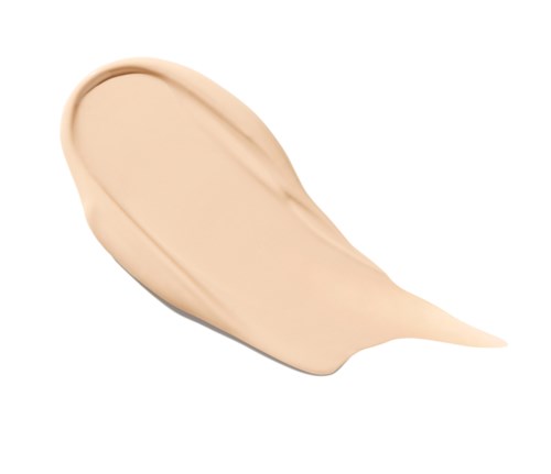 Ein beige flüssiger Make-up-Runge auf weißem Hintergrund.