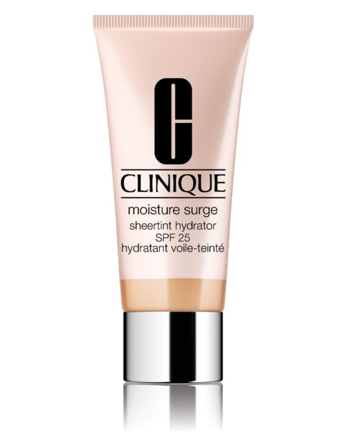 Eine pinke Tube mit Clinique-Feuchtigkeitscreme, silberner Deckel, SPF 25, schwarze Schrift.