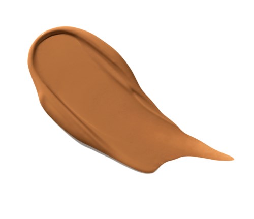 Ein brauner Schmierstrahl auf weißem Hintergrund, mit einem schwanzähnlichen Ende.