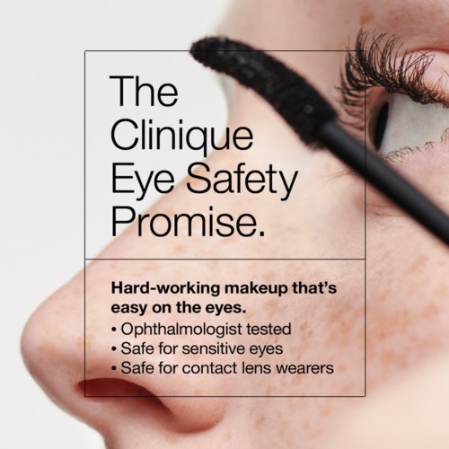 Texten främjar Clinique-ögonmakeup som är säker och enkel, testad av ögonläkare, för känsliga ögon och kontaktlinsbärare.
