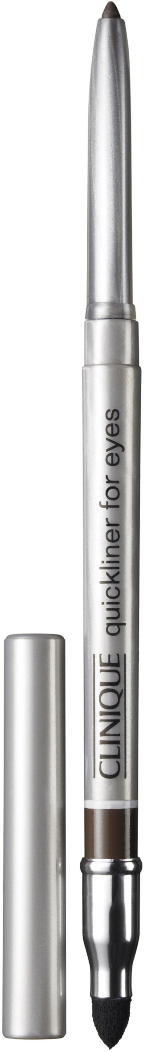 A silver pen labeled 'Clinique quickliner for eyes' with a cap, used for eye makeup.