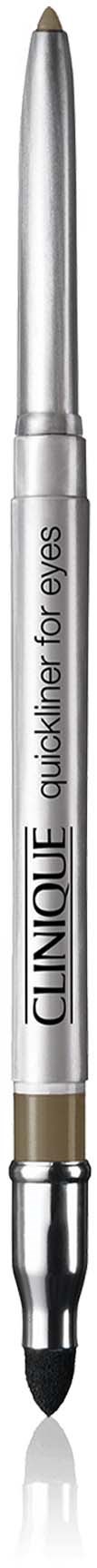 A silver eye pencil with a black tip and a silver cap, labeled 'Clinique Quickliner for Eyes.'