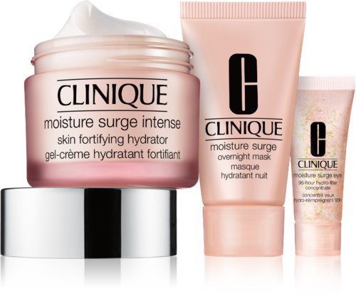 Set med hudvårdsprodukter från Clinique, inklusive en återfuktare, nattmask och ögonkräm.