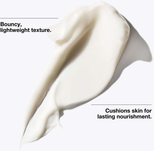 Cream, demonstrating a bouncy, lightweight texture that cushions skin for lasting nourishment.