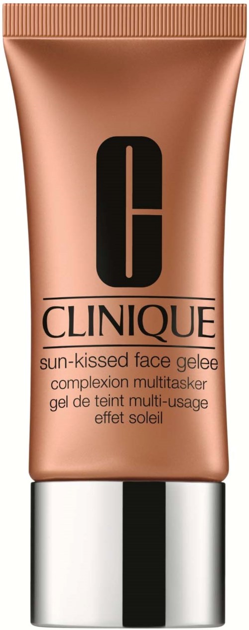 En liten tub med Clinique solkysst ansiktsgel i glänsande bronsfärg med silverlock.