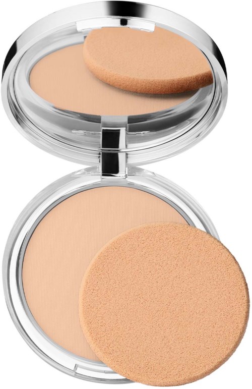Ein kompaktes Make-up-Set mit Spiegel, Schwamm und Puder in einer runden Hülle.