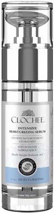 This is a skincare product bottle labeled Clochee Intensive Moisturizing Serum, containing serum inside.