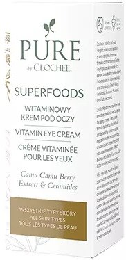 En boks af Pure by Cochee Superfoods øjencreme med bær, ceramider og hudfordele til alle hudtyper.