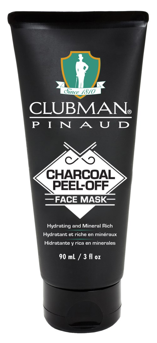 En svart tube med Charcoal Peel-Off Face Mask med grønt, hvitt og gull logo og tekst, som viser produktdetaljer.