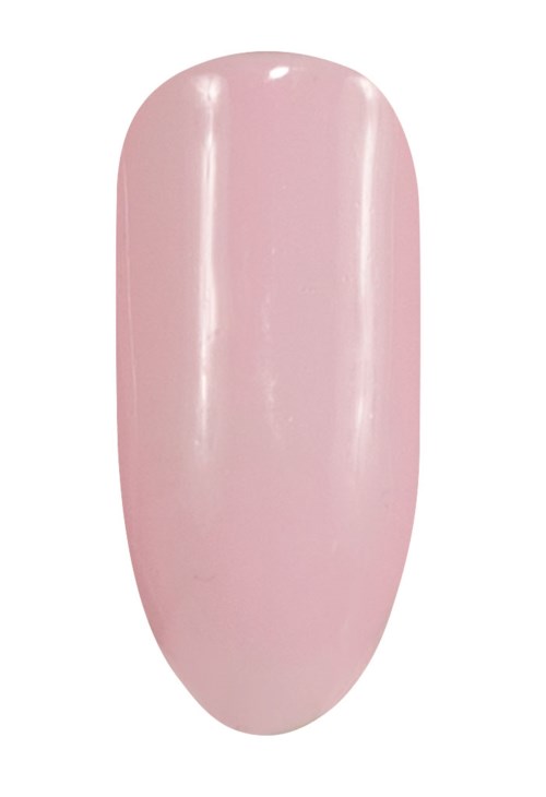 Rosa, glänsande, oval formad nagel med en slät yta och inga dekorationer.