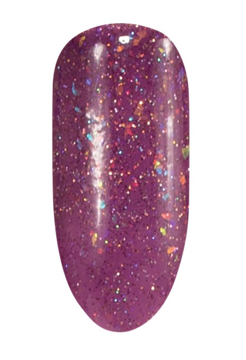 Rosa nagellack med glitter och färgglada prickar, glänsande och gnistrande.