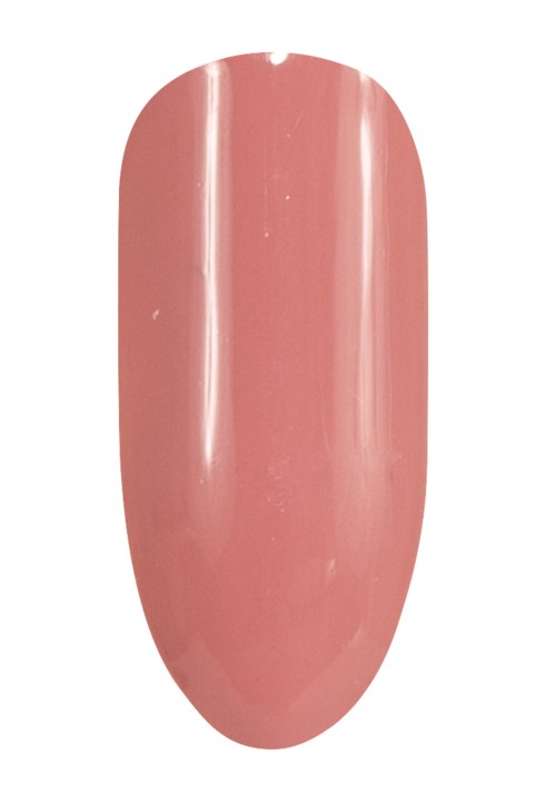 Een roze nagel met een gladde, glanzende oppervlakte en afgeronde punt.