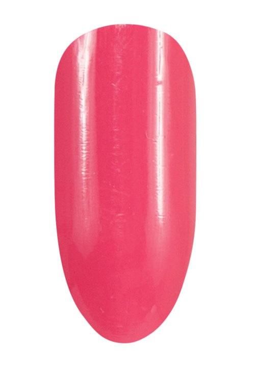 En rosa nagel med glänsande, slät yta och oval form.