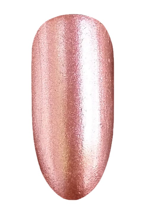 En enda, glänsande, rosa-beige nagel med en slät, rund form.
