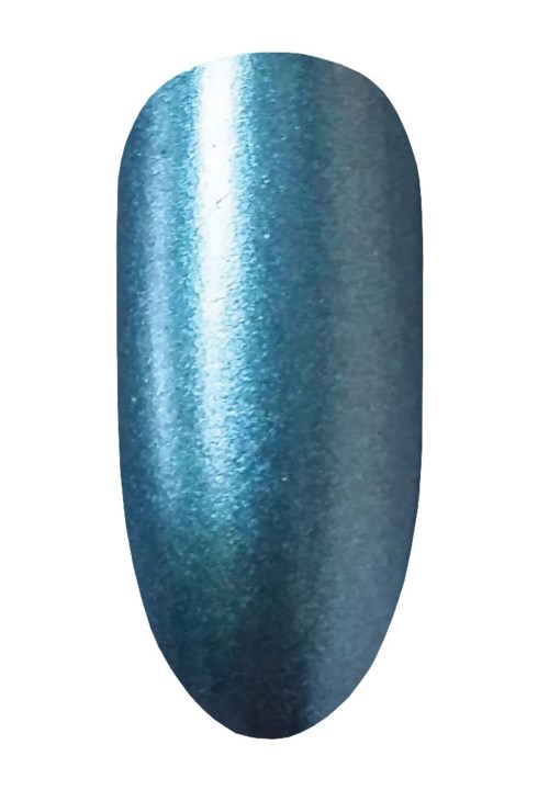 En enda blå metallic nagellackssvamp med en glänsande, slät yta och oval form.