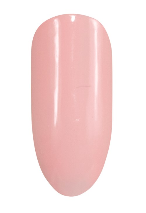 En rosa, oval formad nagellack på en enkel vit bakgrund.
