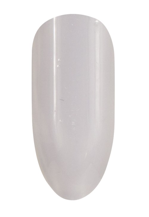 En vit, oval formad nagel med slät yta och glansig finish.
