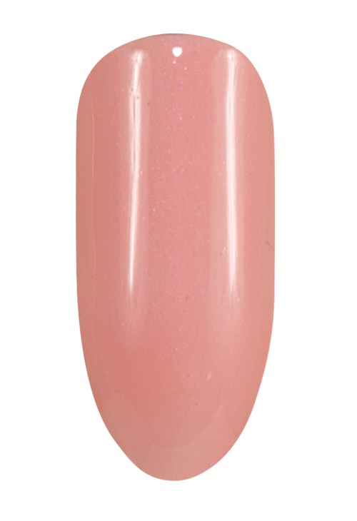 Ett enstaka rosa, glänsande, ovalformat nagellacksprov med en slät yta.