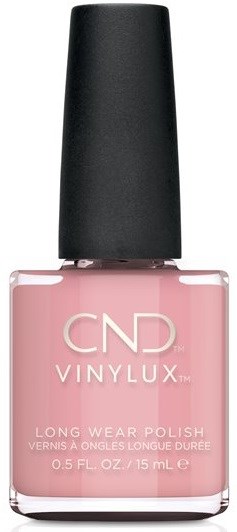 Pink nail polish bottle with a black cap and white text, labeled CND VINYLUX.