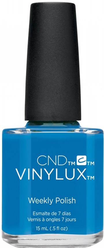 A blue bottle of CND Vinylux weekly nail polish with a black cap.