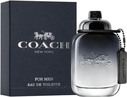 Perfumka Coach New York dla mężczyzn z logo powozu i pudełkiem.