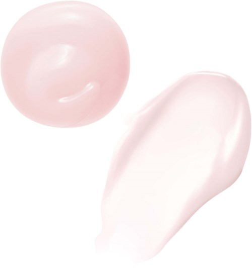 Ein rosa, runde Hautpflegeprodukt und ein weißer, cremiger Gel oder Lotion auf weißem Hintergrund.