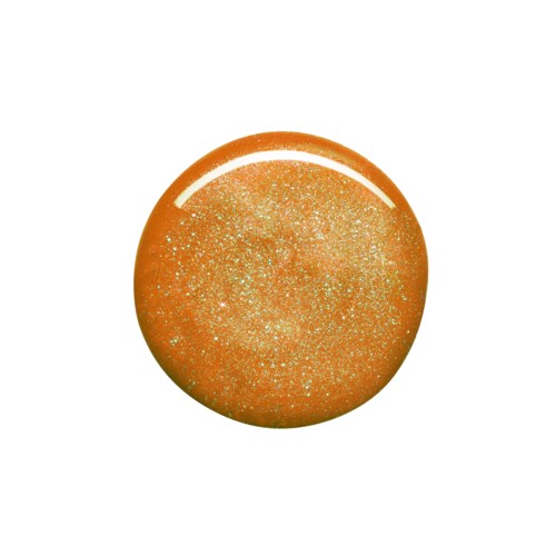 En rund, glittrig orange boll med glänsande yta och glitter.