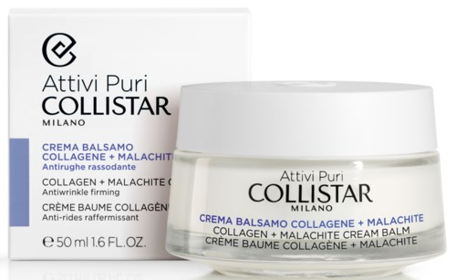 Collistar kollagen och malakit anti-rynktor dagkräm i burk bredvid förpackning.