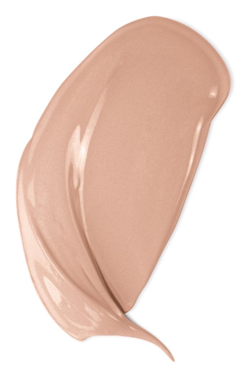 En beige grundfärgsmakeup med slät, krämig konsistens och rundade kanter.