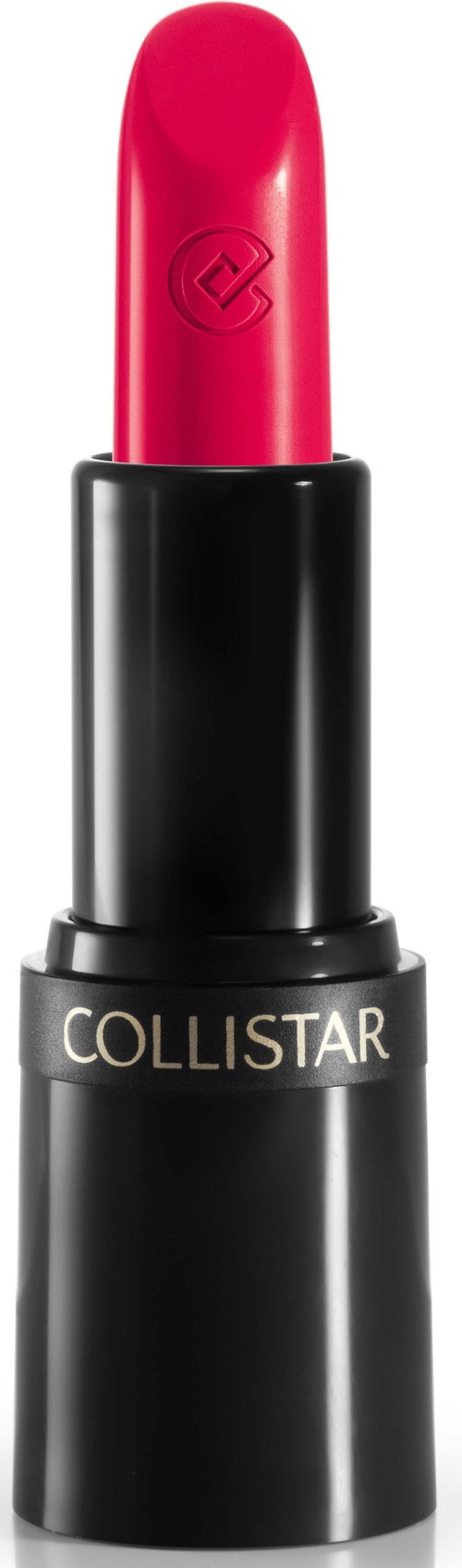 En lyserosa leppestift i et svart rør med gullskrift som sier "COLLISTAR".